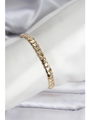 Yıldız Ticaret Mey Ithalat® 14K Gold Renk Kaplama Ezme Zincir Model Kadın Bileklik