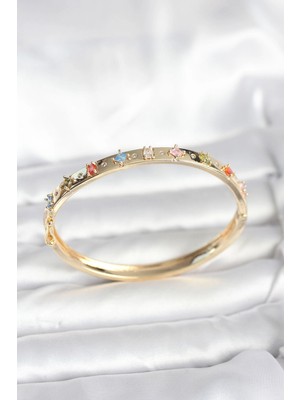 Yıldız Ticaret Mey Ithalat® Pirinç Gold Renk Zirkon Taşlı Kelepçe Bileklik