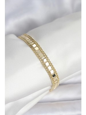 Yıldız Ticaret Mey Ithalat® 316L Çelik Gold Renk Pullu Zincir Model Kadın Bileklik
