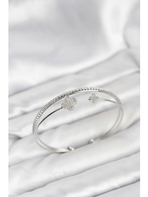 Yıldız Ticaret Mey Ithalat® Yonca Model Pirinç Gümüş Renk Kadın Bileklik