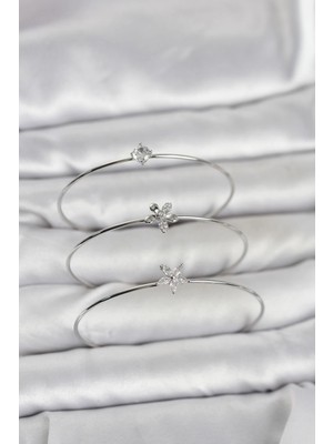 Yıldız Ticaret Mey Ithalat® Gümüş Renk Zirkon Taşlı Pirinç 3'lü Kadın Bileklik Kombini