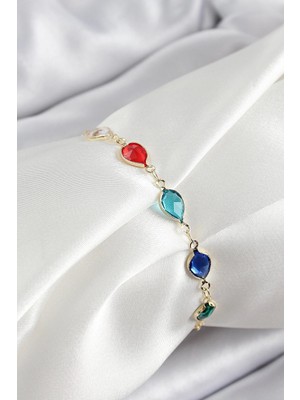 Yıldız Ticaret Mey Ithalat® Pirinç Gold Renk Karışık Renk Damla Zirkon Taşlı Kadın Bileklik