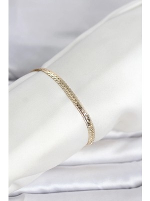 Yıldız Ticaret Mey Ithalat® cm 14K Gold Renk Lazerli Yassı Zincir Model Kadın Bileklik