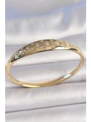 Yıldız Ticaret Mey Ithalat® Pirinç Gold Renk Zirkon Taşlı Yıldız Işlemeli Kadın Kelepçe