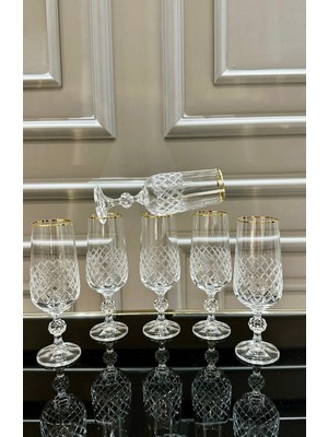 Vakıf Home Bohemia Kristal Gold Kesme El Işi Ayaklı Kahve Yanı Su Bardağı