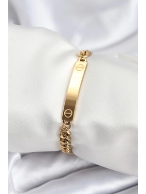 Yıldız Ticaret Mey Ithalat® 316L Çelik Gold Renk Yazı Yazmaya Uygun Kadın Bileklik