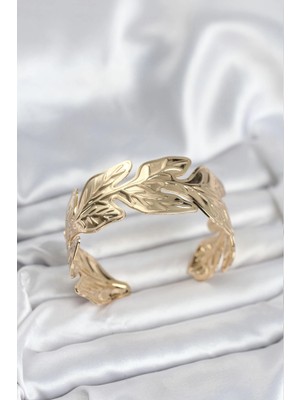 Yıldız Ticaret Mey Ithalat® Gold Renk Pirinç Levha Yaprak Model Kadın Bileklik