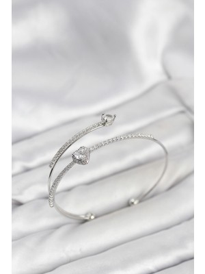 Yıldız Ticaret Mey Ithalat® Kalp Model Pirinç Gümüş Renk Kadın Bileklik