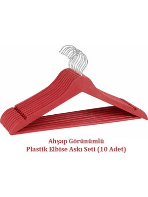 Akyüz Plastik 🧥elbise Askı, Pantolon Askı, Gömlek Askı, 10 Adet-Ahşap Görünümlü Plastik Askı-🧺 10’lu