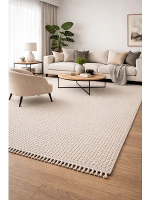 Prestij Home Beyaz Gri Yumuşak Dokulu Bukle Halı Kilim Salon Mutfak Koridor Yolluk Dokuma Makine Halısı