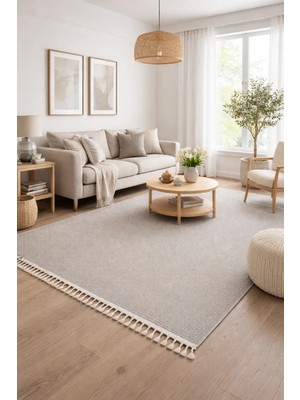 Prestij Home Beyaz Gri Yumuşak Dokulu Bukle Halı Kilim Salon Mutfak Koridor Yolluk Dokuma Makine Halısı