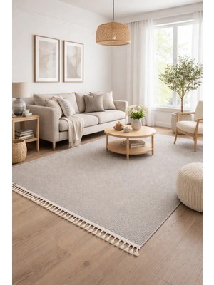 Prestij Home Beyaz Gri Yumuşak Dokulu Bukle Halı Kilim Salon Mutfak Koridor Yolluk Dokuma Makine Halısı