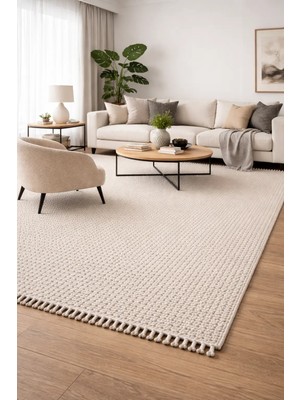Prestij Home Beyaz Gri Yumuşak Dokulu Bukle Halı Kilim Salon Mutfak Koridor Yolluk Dokuma Makine Halısı