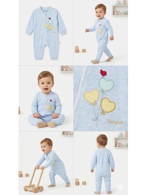 Bemy Store 3/12 Ay Kalp Balonlar Nakışlı Bebek Tulumu