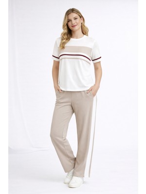 Köşedeki Dükkan Şerit Detaylı Kısa Kollu Premium Modal Takım