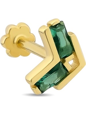 Ethem Gold 14 Ayar Yeşil Taşlı Altın Tragus Piercing