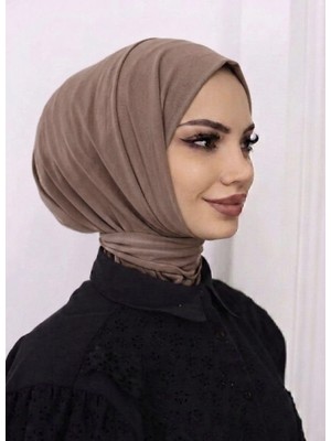 Fresco Scarfs Kadın Tesettür Çıt Çıtlı Hijap Bone Hazır Türban Eşarp Şal Vizon
