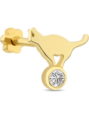 Ethem Gold 14 Ayar Taşlı Kedi Altın Tragus Piercing
