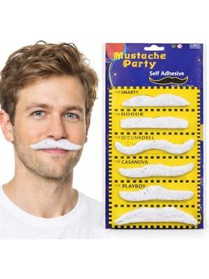 Mey İthalat Mey Ithalat® 6’lı Yapışkanlı Beyaz Parti Bıyık Seti – Farklı Modeller