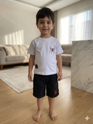 Aydede Kids Erkek Çocuk Örümcek Baskılı Pamuklu Tişört ve Şort Takım – Yazlık Rahat Kombin