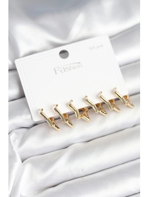 Belle Fusion Mey Ithalat® Yıldız Model Gold Renk 925 Ayar Gümüş Çivili Kadın Küpe Seti