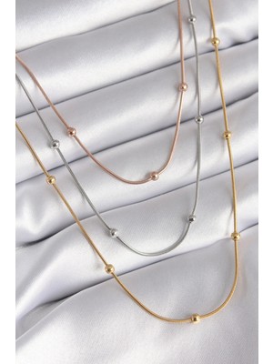 Belle Fusion Mey Ithalat® 316L Çelik Mix Renk 3'lü Topçuk Detay Kadın Kolye