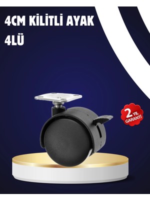Belle Fusion Mey Ithalat® 4’lü Kilitli Tekerlek Ayak 4 cm Sessiz ve Dayanıklı
