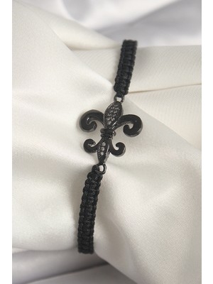 Belle Fusion Mey Ithalat® Pirinç Siyah Renk Zirkon Taş Işlemeli Zambak Figür Asansörlü Makrome Model Kad