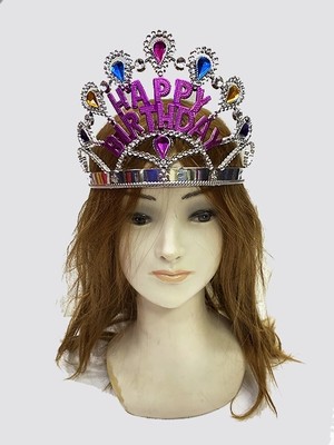Belle Fusion Mey Ithalat® Gümüş Renk Happy Birthday Yazılı Doğum Günü Tacı 60 cm