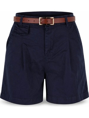 Trender 5448 Kemerli Lacivert Kadın Şort 26YTG5000019