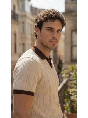 Antakya Yöresi Erkek Örgü Desen Yakalı Kısa Kollu Triko Tişört - %100 Pamuk Akrilik