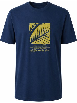 Trender 26Y595000010 Indigo Erkek T-Shirt Yaprak O Yaka Baskılı