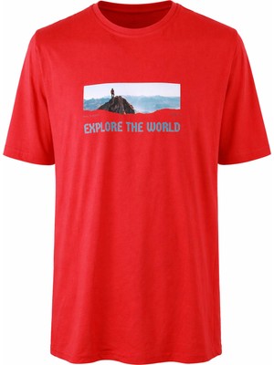 Trender 26Y595000002 Kırmızı Erkek T-Shirt Explore The World Baskılı