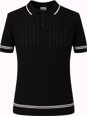 Trender 17367 Düğmeli Beyaz Siyah Erkek Polo Yaka T-Shirt 26YGT3000001