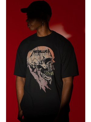Sevbano Metallica Rock Metal Müzik Grubu Ön Baskılı Unisex Oversize Tişört