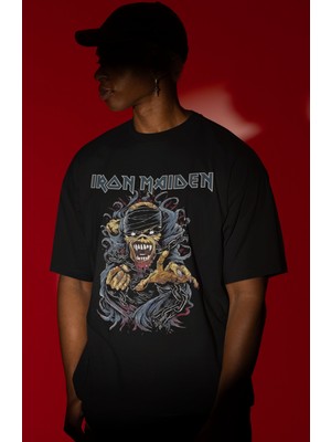 Sevbano Iron Maiden Rock Metal Müzik Grubu Ön Baskılı Unisex Oversize Tişört
