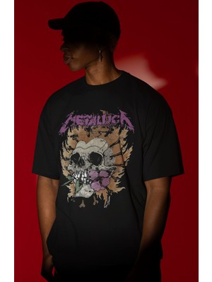 Sevbano Metallica Rock Metal Müzik Grubu Ön Baskılı Unisex Oversize Tişört