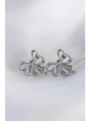 Belle Fusion Mey Ithalat® Pirinç Gümüş Renk Fiyonk Küpe