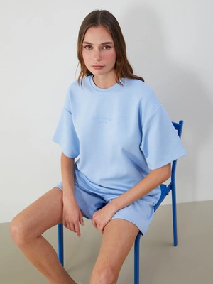 Lc Waikiki Yeni Sezon Bisiklet Yaka Baskılı Oversize Kadın Tişört