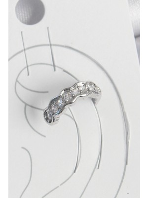 Belle Fusion Mey Ithalat® Pirinç Gümüş Renk Zirkon Taşlı Kıkırdak Model Kadın Küpe