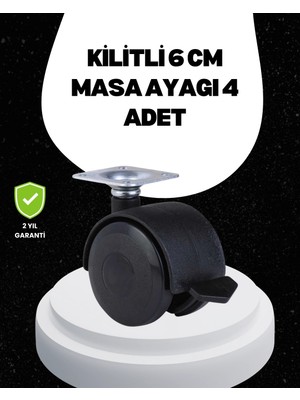 Belle Fusion Mey Ithalat® 6 cm Kilitli Tekerlek Ayak 4 Adet Sehpa ve Ekipman Uyumlu