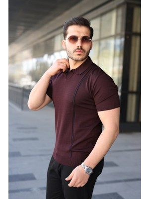 Kendim Fashion Erkek Çizgi Detaylı Yakalı Triko Tişört