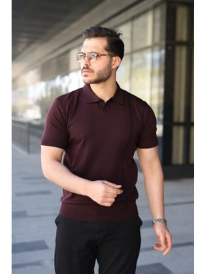 Gökyüzü Moda Erkek Çizgi Detaylı Yakalı Triko Tişört