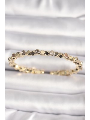 Belle Fusion Mey Ithalat® Pirinç Gold Renk Zirkon Taşlı Küp Dorika Model Kadın Bileklik