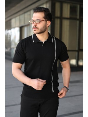 Emh Store Erkek Çizgi Detaylı Yakalı Triko Tişört