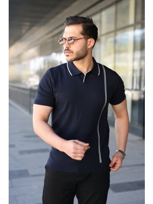 Civetta Erkek Çizgi Detaylı Yakalı Triko Tişört