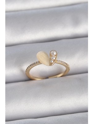 Belle Fusion Mey Ithalat® Pirinç Gümüş Renk Ayarlanabilir Zirkon Taşlı Beyaz Mineli Kalp Model Kadın Yü