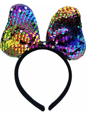 Eco Port Renk Değiştiren Pullu Payetli Fiyonk Parti Tacı Rengarenk Gümüş Renk 20X16 cm