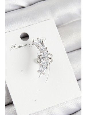 Belle Fusion Mey Ithalat® Pirinç Zirkon Taşlı Model Gümüş Renk Sağ Kıkırdak Küpe