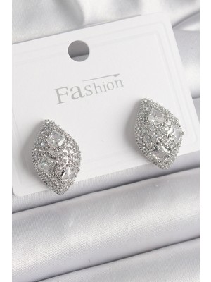 Belle Fusion Mey Ithalat® Pirinç Gümüş Renk Zirkon Taş Işlemeli Damla Model Kadın Küpe